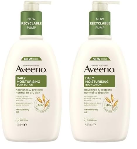 Aveeno Daily Moisturising Body Lotion, With Soothing Oats & Rich Emollients, Suitable For Sensitive Skin, Nourishes and Protects Normal to Dry Skin, Fragrance Free, 500ml