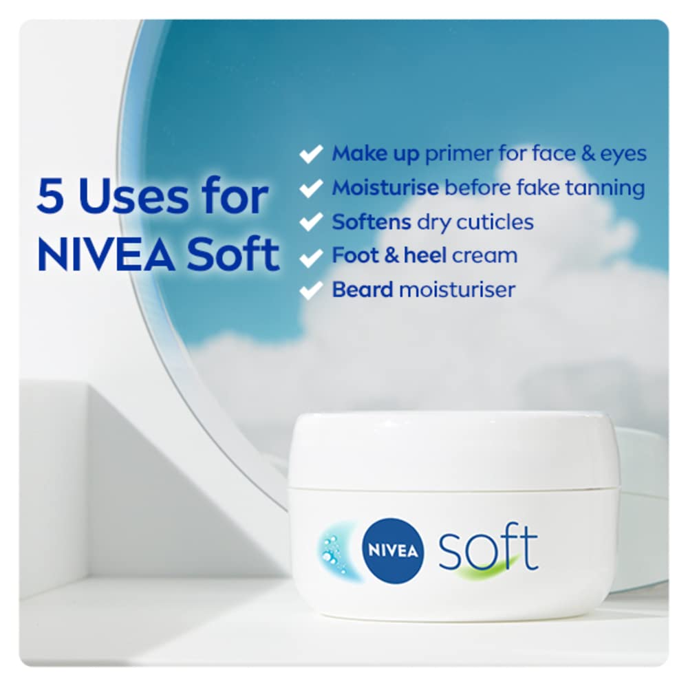 NIVEA Soft Moisturising Cream (500ml), A Moisturising Cream for Face, Body and Hands with Vitamin E and Jojoba Oil, Hand Cream Moisturises Deeply, All-Purpose Day Cream, 500 ml (Pack of 1) white
