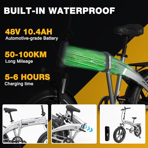 HITWAY 20 * 4.0” Electric Bike, 48V 10.4Ah Battery up to 50-100KM, 250W Motor Fat Tire E Bike, Foldable Electric Bicycles with 7-Speeds for Adult Commuters