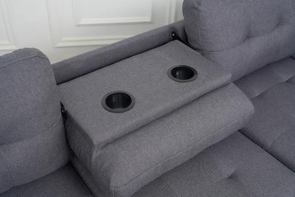 Western Grey Fabric Corner Sofa suite With Drop Down Cup Holder And Ottoman for livingrooms -Cheap sofas & couches-3020 (Grey Fabric, Right Hand Side)