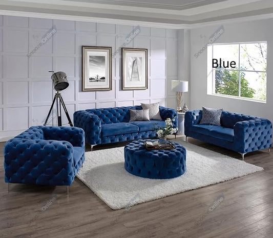 Snooze Monaco 3 and 2 Seater Sofa Sets, Corner Sofas For Living Room, Upholstered Plush Fabric 3 Seater Velvet Sofas (Royal Blue Velvet, 3+2 Seater)