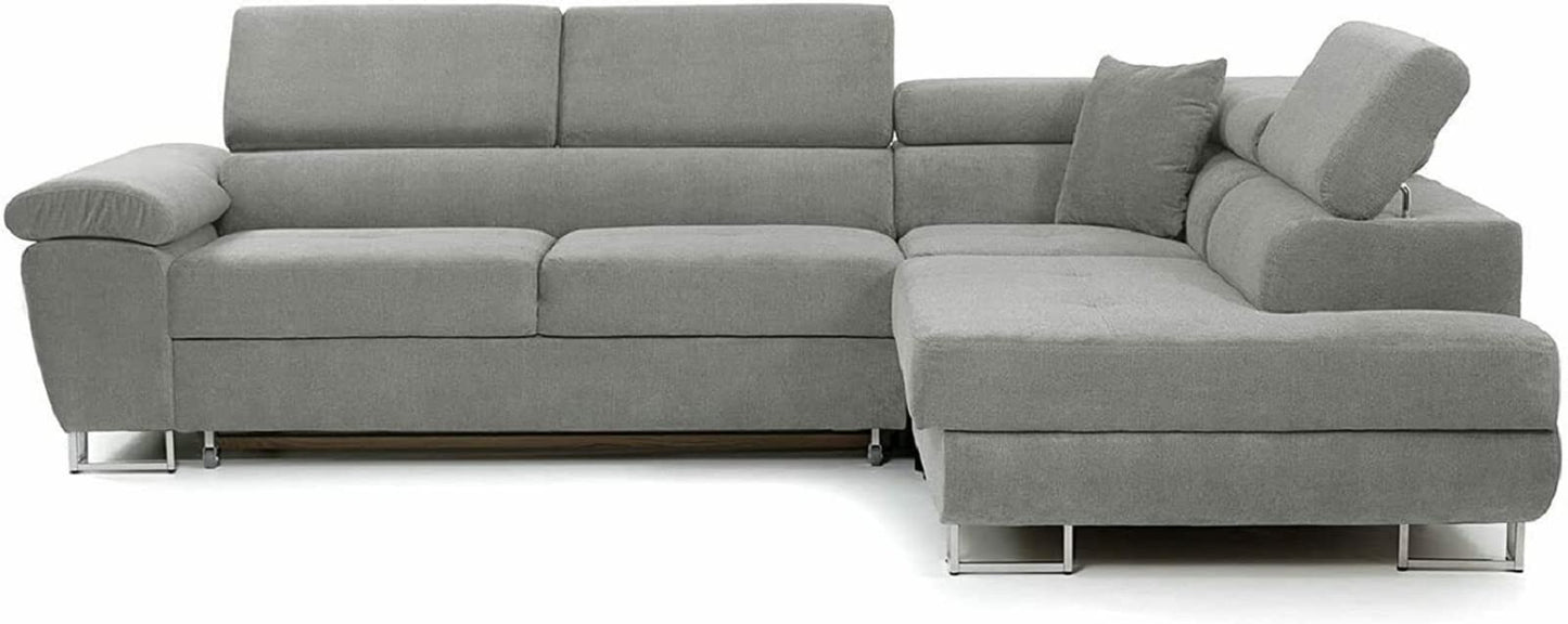 Ashbourne Sofa Bed with Storage | Corner Sofa | Double Sofa Bed | Grey or Grey & Black Fabric | Warranty Included (Left Hand Facing, Grey)