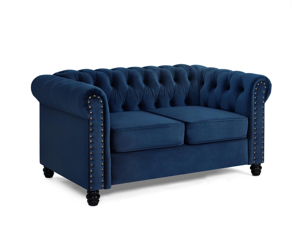Chesterfield Sofa Velvet Upholstered Couch in 2 Seater or 3 Seater Fabric Sofa in Grey, Blue, Black, Green, Gold (2 Seater, Black)