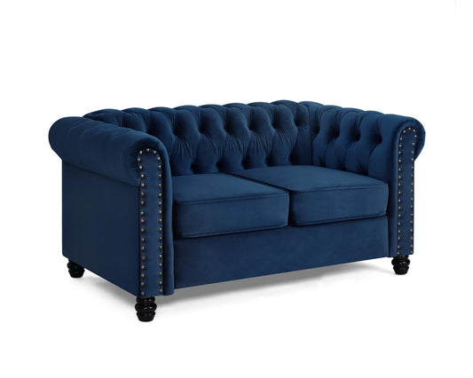 Chesterfield Sofa Velvet Upholstered Couch in 2 Seater or 3 Seater Fabric Sofa in Grey, Blue, Black, Green, Gold (2 Seater, Black)