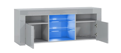 High Gloss & Matt Grey Living Room Set TV Stand Display Cabinets MilanoG White LED Lights