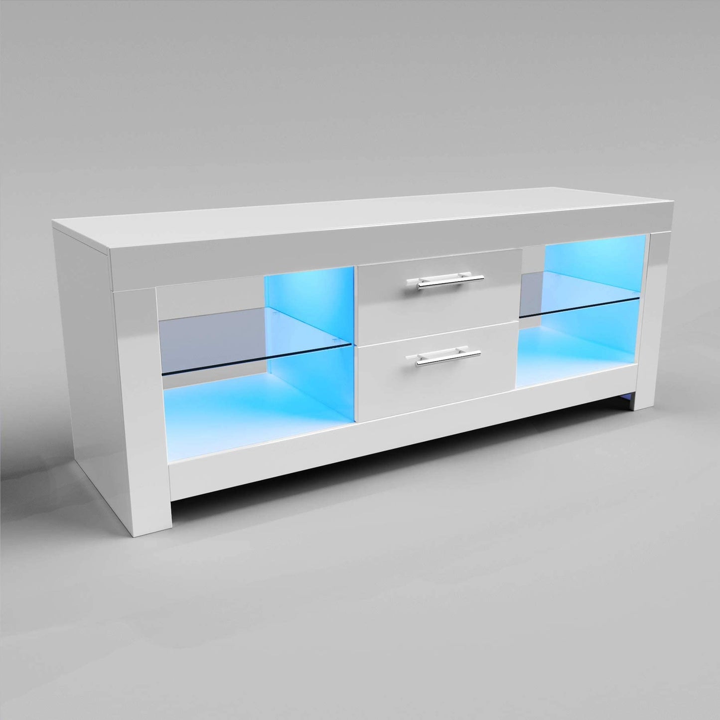 ELEGANT 1200mm LED TV Cabinet Modern White Gloss TV Stand with Ambient Lights for Living Room and Bedroom with Storage Furniture for 32 40 43 50 inch 4k TV