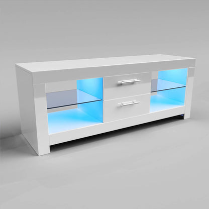 ELEGANT 1200mm LED TV Cabinet Modern White Gloss TV Stand with Ambient Lights for Living Room and Bedroom with Storage Furniture for 32 40 43 50 inch 4k TV