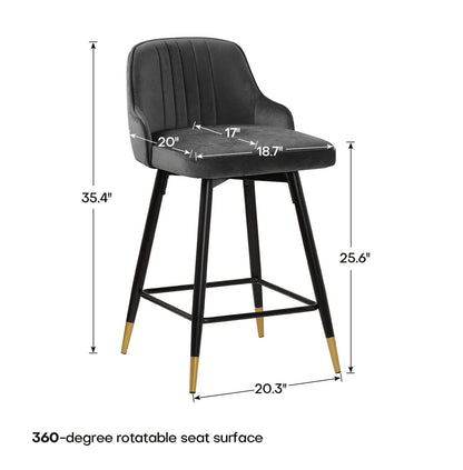 Bekrvio Upgraded Velvet Bar Stools Set of 2 – 360° Swivel Bar Chairs with Back & Footrest, Modern Kitchen Island Breakfast Stools, Support 150kg – New Version, Black