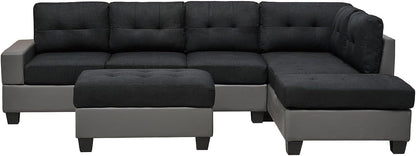 Western Grey Fabric Corner Sofa suite With Drop Down Cup Holder And Ottoman for livingrooms -Cheap sofas & couches-3020 (Grey Fabric, Right Hand Side)