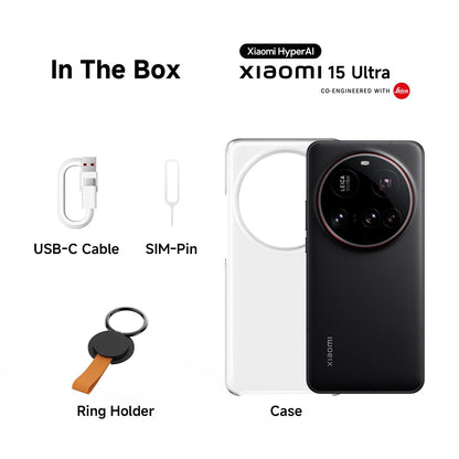 Xiaomi 15 Ultra Smartphone, 16+512GB, Black, 100mm Leica 200MP super telephoto, 5410mAh battery, 90W HyperCharge, HyperAI (No power adapter included)