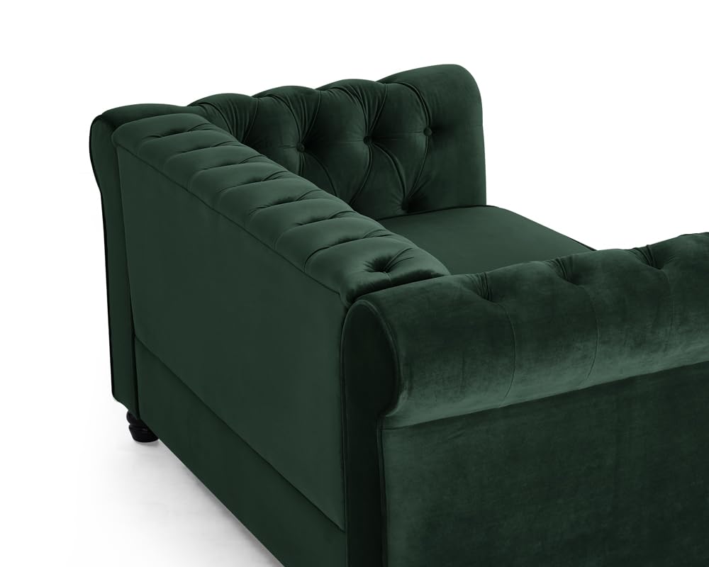 Chesterfield Sofa Velvet Upholstered Couch in 2 Seater or 3 Seater Fabric Sofa in Grey, Blue, Black, Green, Gold (2 Seater, Black)