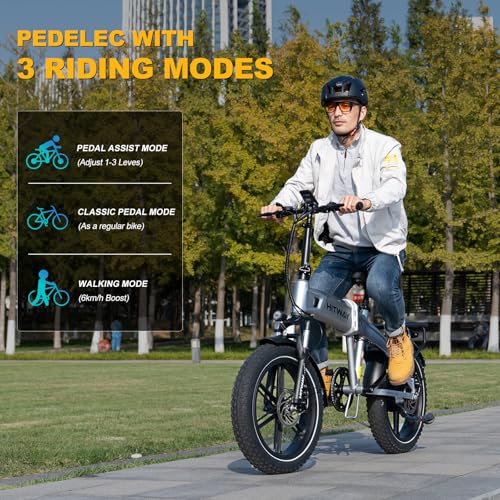 HITWAY 20 * 4.0” Electric Bike, 48V 10.4Ah Battery up to 50-100KM, 250W Motor Fat Tire E Bike, Foldable Electric Bicycles with 7-Speeds for Adult Commuters