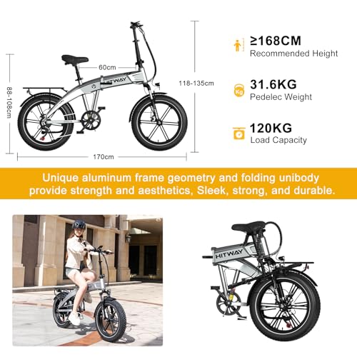 HITWAY 20 * 4.0” Electric Bike, 48V 10.4Ah Battery up to 50-100KM, 250W Motor Fat Tire E Bike, Foldable Electric Bicycles with 7-Speeds for Adult Commuters