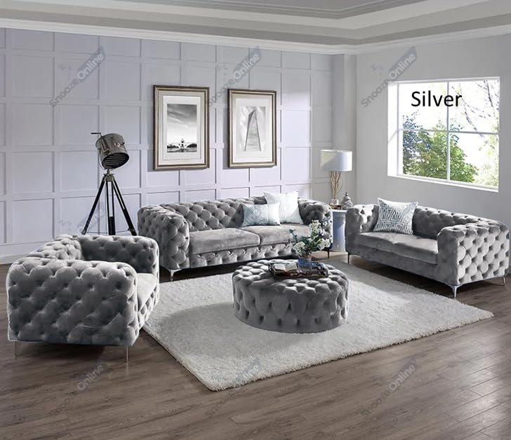 Snooze Monaco 3 and 2 Seater Sofa Sets, Corner Sofas For Living Room, Upholstered Plush Fabric 3 Seater Velvet Sofas (Royal Blue Velvet, 3+2 Seater)