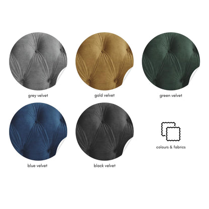 Chesterfield Sofa Velvet Upholstered Couch in 2 Seater or 3 Seater Fabric Sofa in Grey, Blue, Black, Green, Gold (2 Seater, Black)