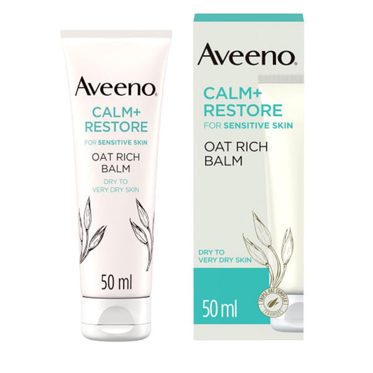 Aveeno Face Calm+Restore Rich Oat Moisturising Balm (1x 50ml), 24-Hour Hydration Face Moisturiser with Triple Oat Complex, Face Care Soothes and Hydrates Irritated, Very Dry, and Sensitive Skin