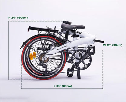 ECOSMO 20" Lightweight Alloy Folding City Bicycle Bike, 12kg, Made with 7 SP SHIMANO Gears, Small fold up size - 20AF09
