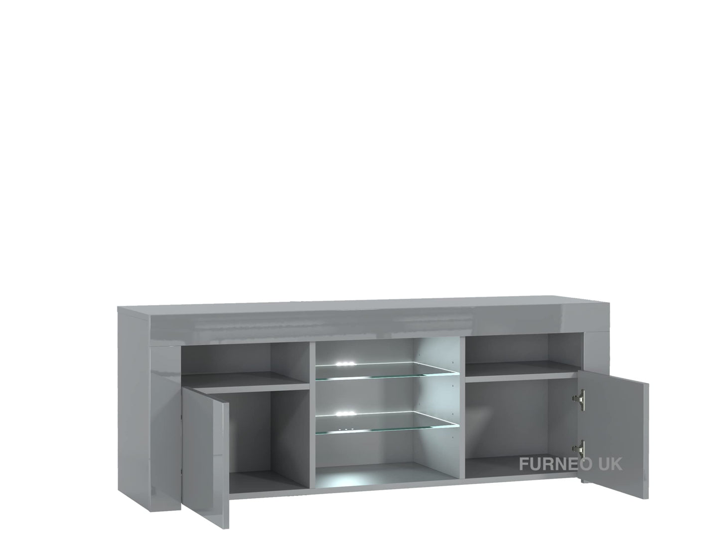 High Gloss & Matt Grey Living Room Set TV Stand Display Cabinets MilanoG White LED Lights
