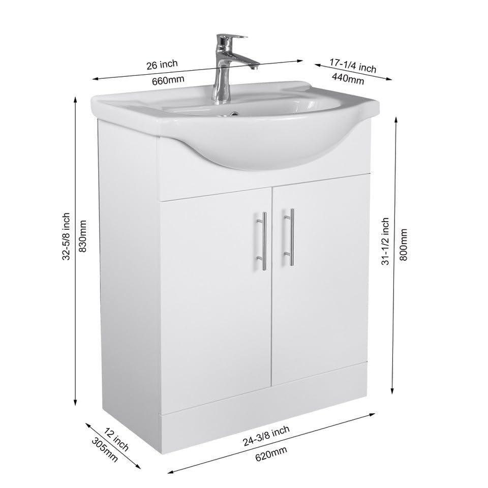 Home Treats 450 Vanity Unit Furniture, Ceramic Wash Basin Sink, Floor Standing, Soft Close Doors Bathroom Storage Cabinet - White (Vanity 45cm)