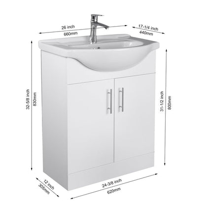 Home Treats 450 Vanity Unit Furniture, Ceramic Wash Basin Sink, Floor Standing, Soft Close Doors Bathroom Storage Cabinet - White (Vanity 45cm)