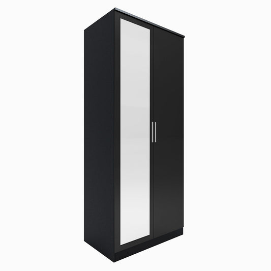 ELEGANT 3 Pieces Bedroom Furniture Sets High Gloss Soft Close Wardrobe with Mirror + 4 Storage Drawer Chest of Drawers Bedside Cabinet, Black and Set