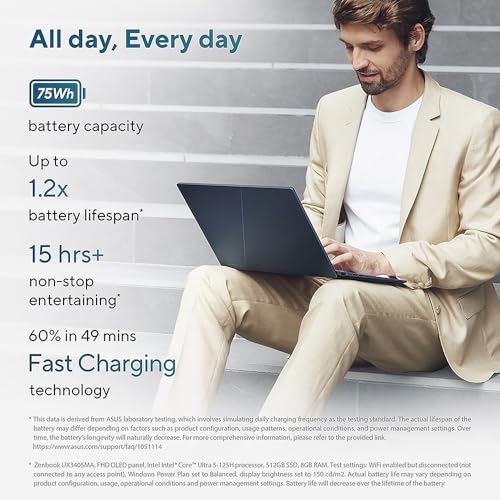 ASUS Zenbook 14 OLED UM3402YA 14.0” 2.8K 400nits 90Hz OLED Laptop (AMD Ryzen 7-7730U, 16GB RAM, 512GB PCIe SSD, Backlit Keyboard, Windows 11 Home)