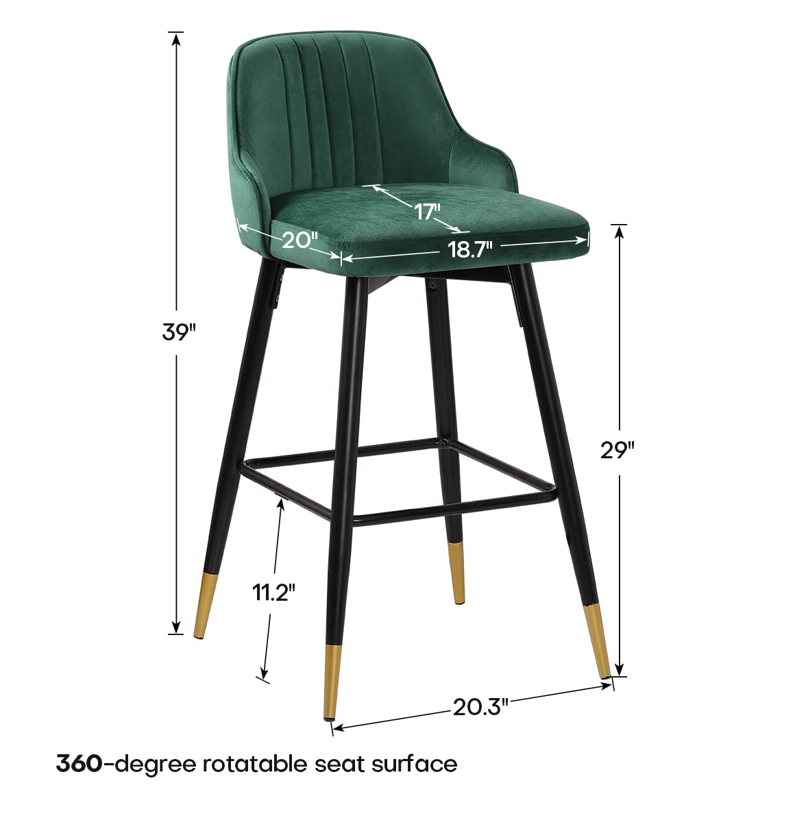 Bekrvio Upgraded Velvet Bar Stools Set of 2 – 360° Swivel Bar Chairs with Back & Footrest, Modern Kitchen Island Breakfast Stools, Support 150kg – New Version, Black