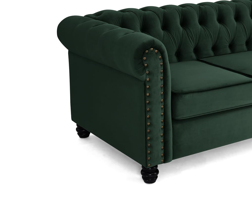 Chesterfield Sofa Velvet Upholstered Couch in 2 Seater or 3 Seater Fabric Sofa in Grey, Blue, Black, Green, Gold (2 Seater, Black)