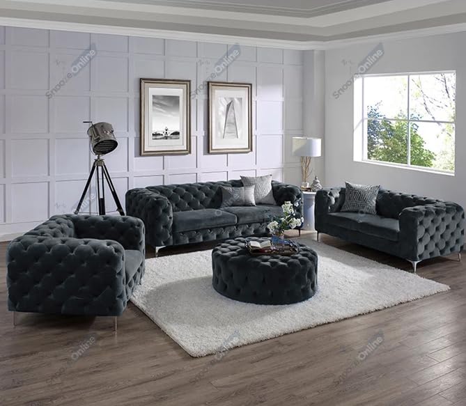 Snooze Monaco 3 and 2 Seater Sofa Sets, Corner Sofas For Living Room, Upholstered Plush Fabric 3 Seater Velvet Sofas (Royal Blue Velvet, 3+2 Seater)