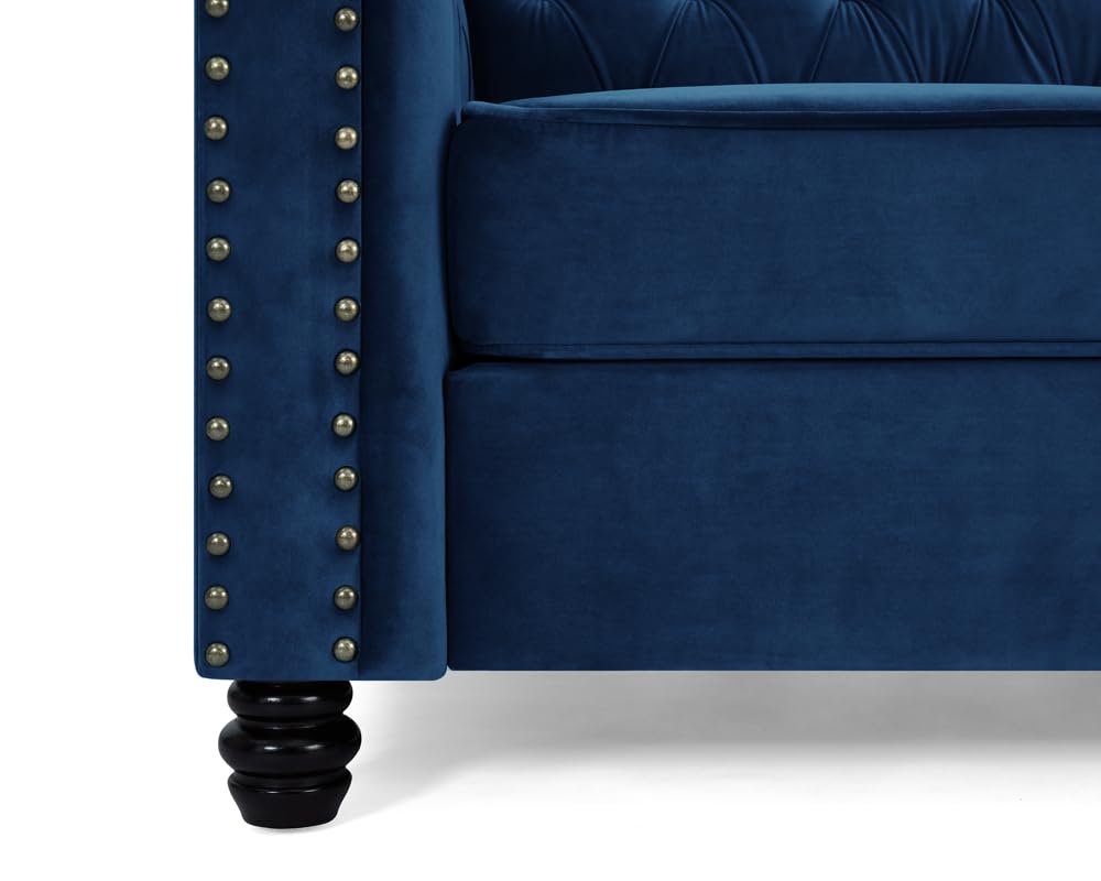 Chesterfield Sofa Velvet Upholstered Couch in 2 Seater or 3 Seater Fabric Sofa in Grey, Blue, Black, Green, Gold (2 Seater, Black)