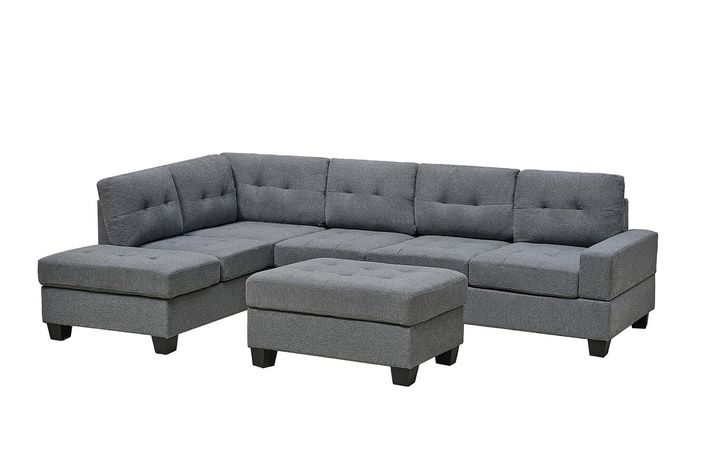 Western Grey Fabric Corner Sofa suite With Drop Down Cup Holder And Ottoman for livingrooms -Cheap sofas & couches-3020 (Grey Fabric, Right Hand Side)