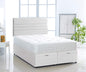 Plush Velvet Ottoman Divan Bed Foot Lift Open With 1000 Pocket Mattress And Horizontal Lined Headboard | Gas Lift Ottoman Storage Divan Bed Set (Silver, 5.0FT King Size)