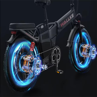 W Wallke H9 Folding Adult Dual Motor Full Suspension Electric Bike Battery 48V 60Ah 20 Inch Fat Tire Electric Bike Hydraulic Brake