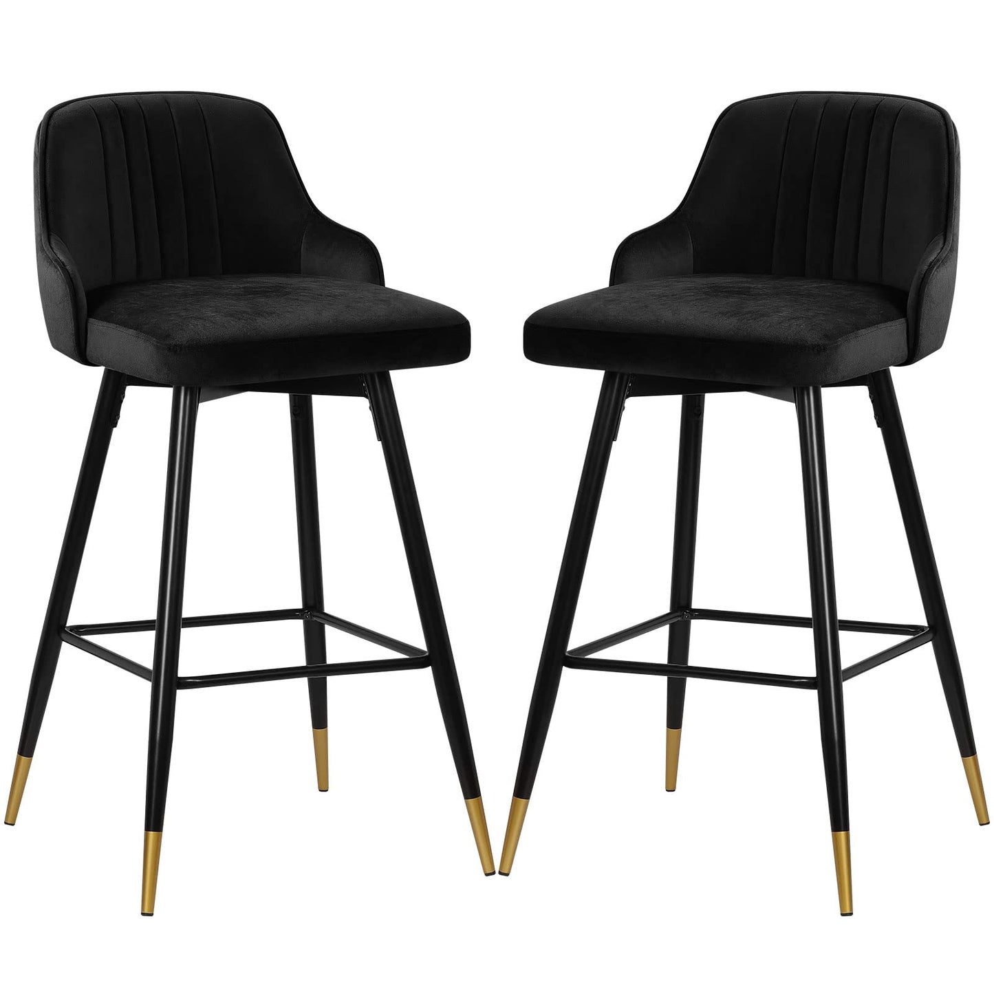 Bekrvio Upgraded Velvet Bar Stools Set of 2 – 360° Swivel Bar Chairs with Back & Footrest, Modern Kitchen Island Breakfast Stools, Support 150kg – New Version, Black