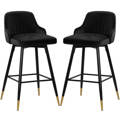 Bekrvio Upgraded Velvet Bar Stools Set of 2 – 360° Swivel Bar Chairs with Back & Footrest, Modern Kitchen Island Breakfast Stools, Support 150kg – New Version, Black
