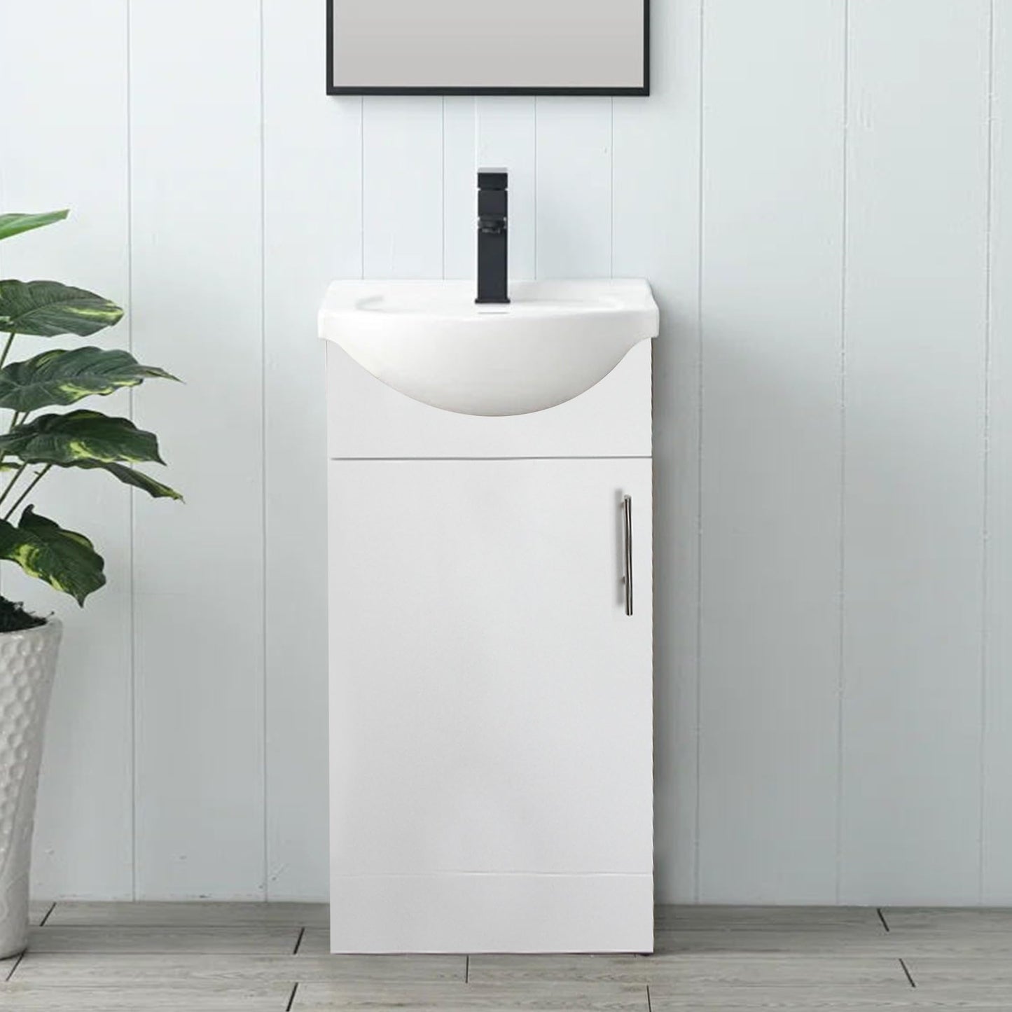 Home Treats 450 Vanity Unit Furniture, Ceramic Wash Basin Sink, Floor Standing, Soft Close Doors Bathroom Storage Cabinet - White (Vanity 45cm)