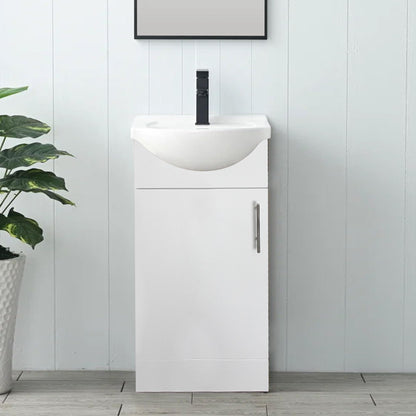 Home Treats 450 Vanity Unit Furniture, Ceramic Wash Basin Sink, Floor Standing, Soft Close Doors Bathroom Storage Cabinet - White (Vanity 45cm)