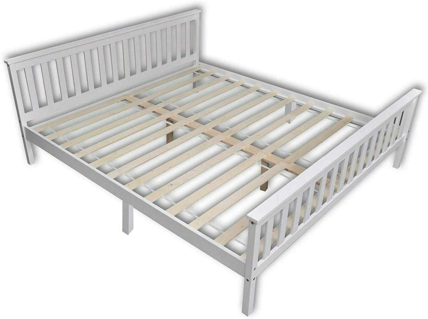 White 4ft Small Double Wooden Bed Frames Pine Solid Strong Wood Furniture (Small Double 4ft Bed Frame only)
