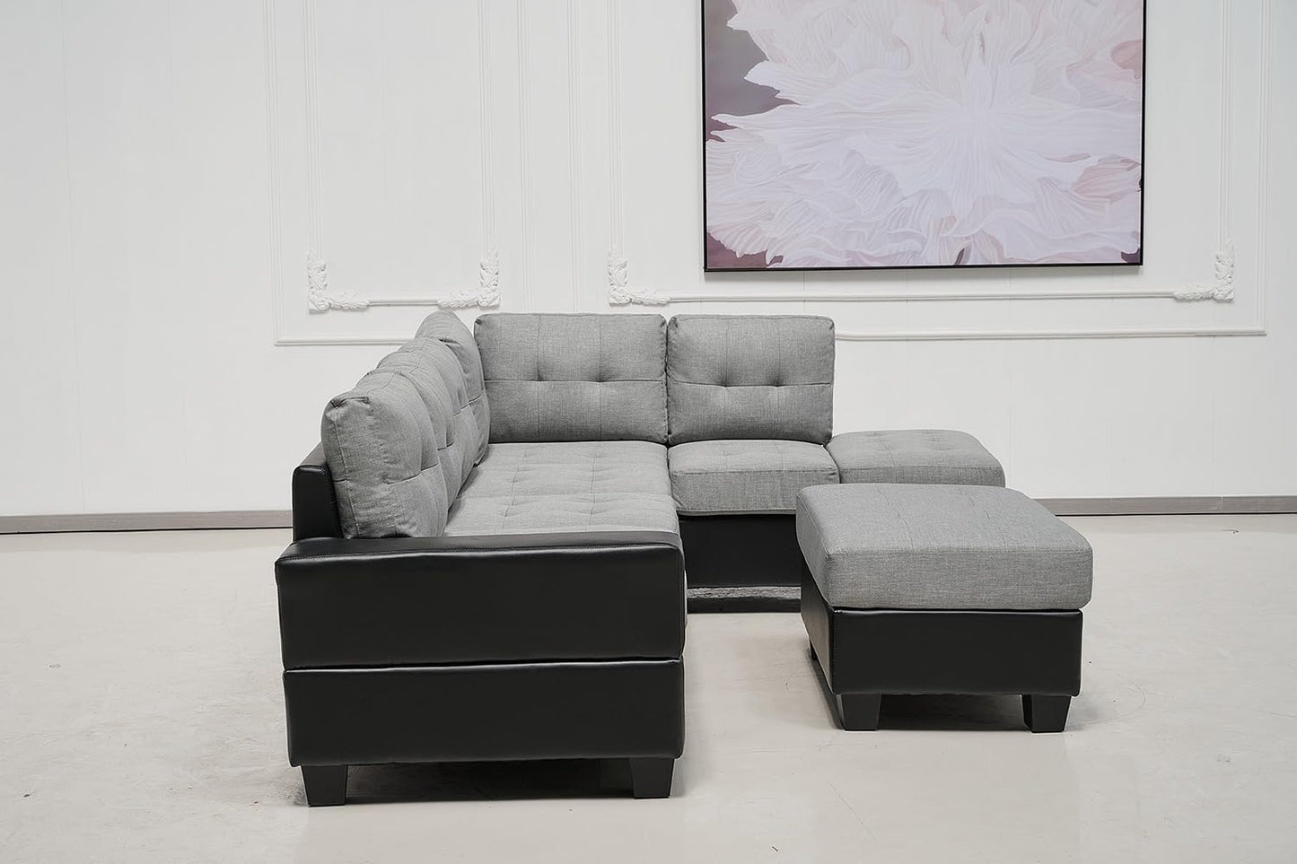 Western Grey Fabric Corner Sofa suite With Drop Down Cup Holder And Ottoman for livingrooms -Cheap sofas & couches-3020 (Grey Fabric, Right Hand Side)