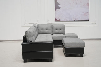 Western Grey Fabric Corner Sofa suite With Drop Down Cup Holder And Ottoman for livingrooms -Cheap sofas & couches-3020 (Grey Fabric, Right Hand Side)