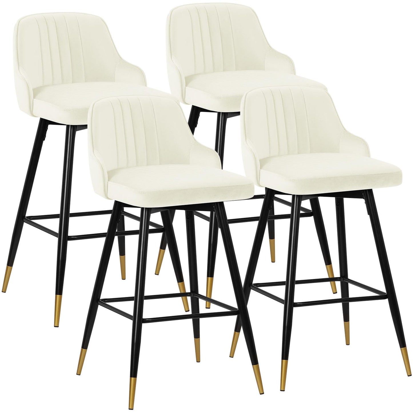 Bekrvio Upgraded Velvet Bar Stools Set of 2 – 360° Swivel Bar Chairs with Back & Footrest, Modern Kitchen Island Breakfast Stools, Support 150kg – New Version, Black