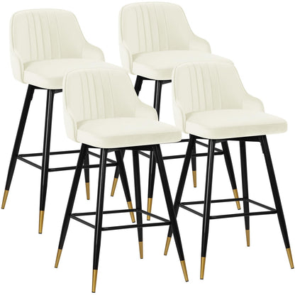 Bekrvio Upgraded Velvet Bar Stools Set of 2 – 360° Swivel Bar Chairs with Back & Footrest, Modern Kitchen Island Breakfast Stools, Support 150kg – New Version, Black