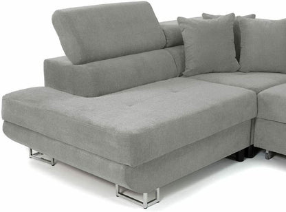 Ashbourne Sofa Bed with Storage | Corner Sofa | Double Sofa Bed | Grey or Grey & Black Fabric | Warranty Included (Left Hand Facing, Grey)