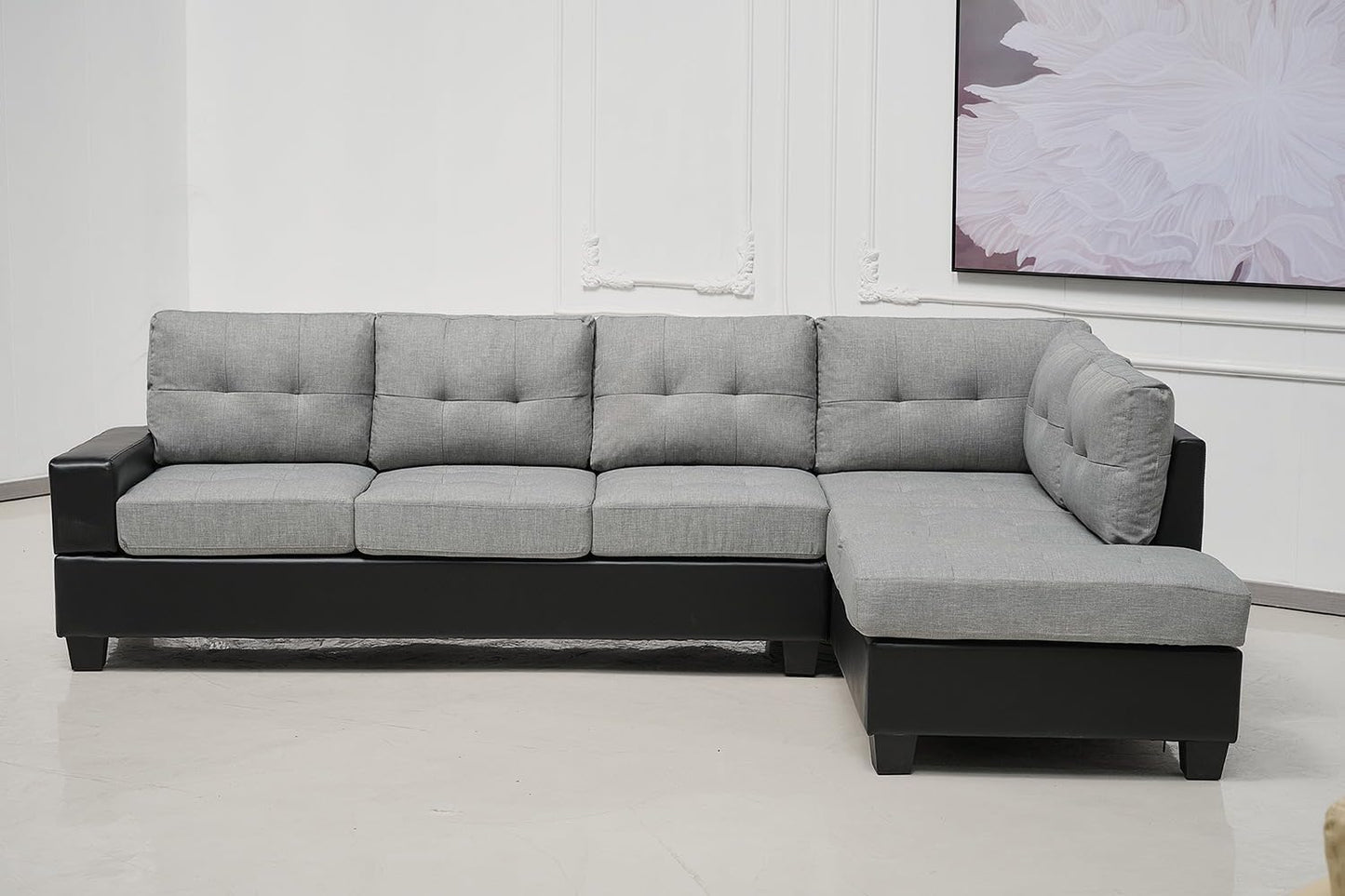Western Grey Fabric Corner Sofa suite With Drop Down Cup Holder And Ottoman for livingrooms -Cheap sofas & couches-3020 (Grey Fabric, Right Hand Side)