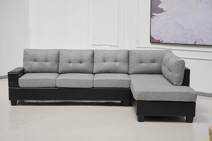 Western Grey Fabric Corner Sofa suite With Drop Down Cup Holder And Ottoman for livingrooms -Cheap sofas & couches-3020 (Grey Fabric, Right Hand Side)