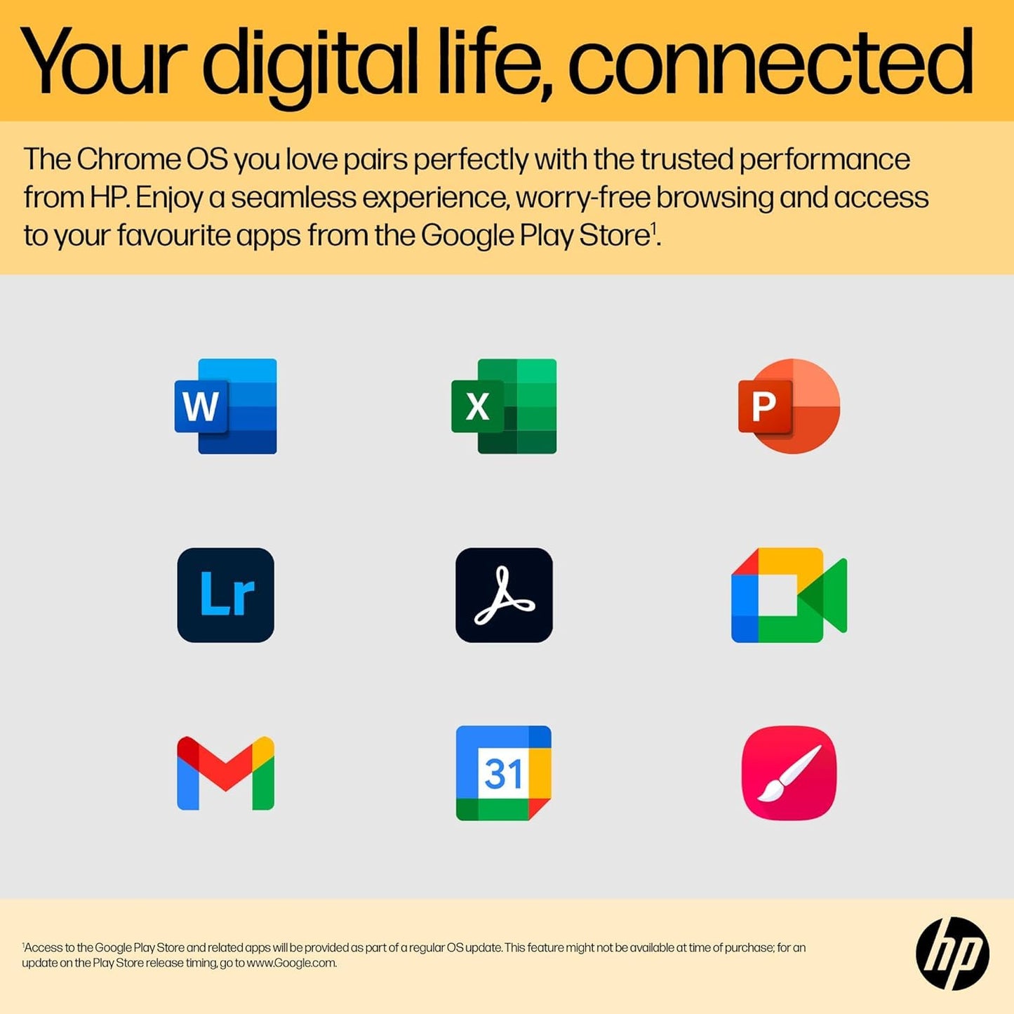 HP Chromebook 14" | Intel Processor N100 Processor| 4 GB RAM | 128 GB Flash Storage | Intel UHD Graphics | HD Display | Up to 12hrs battery | Chrome OS | Dual Speakers | Glacier Silver | 14a-nf0002sa