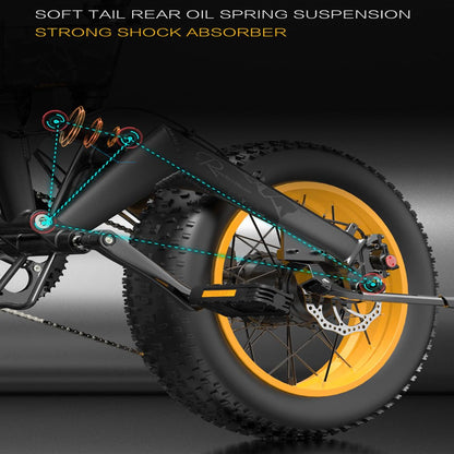 LANKELEISI X3000Plus folding electric mountain bike, 20 * 4 tires, 17.5AH battery, full shock absorption.