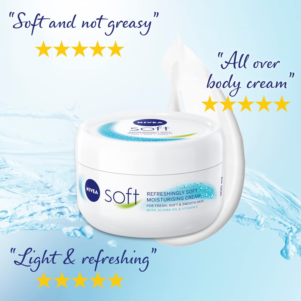 NIVEA Soft Moisturising Cream (500ml), A Moisturising Cream for Face, Body and Hands with Vitamin E and Jojoba Oil, Hand Cream Moisturises Deeply, All-Purpose Day Cream, 500 ml (Pack of 1) white