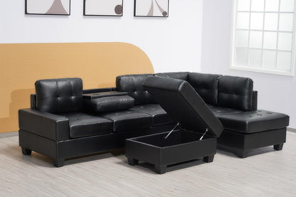 Western Grey Fabric Corner Sofa suite With Drop Down Cup Holder And Ottoman for livingrooms -Cheap sofas & couches-3020 (Grey Fabric, Right Hand Side)