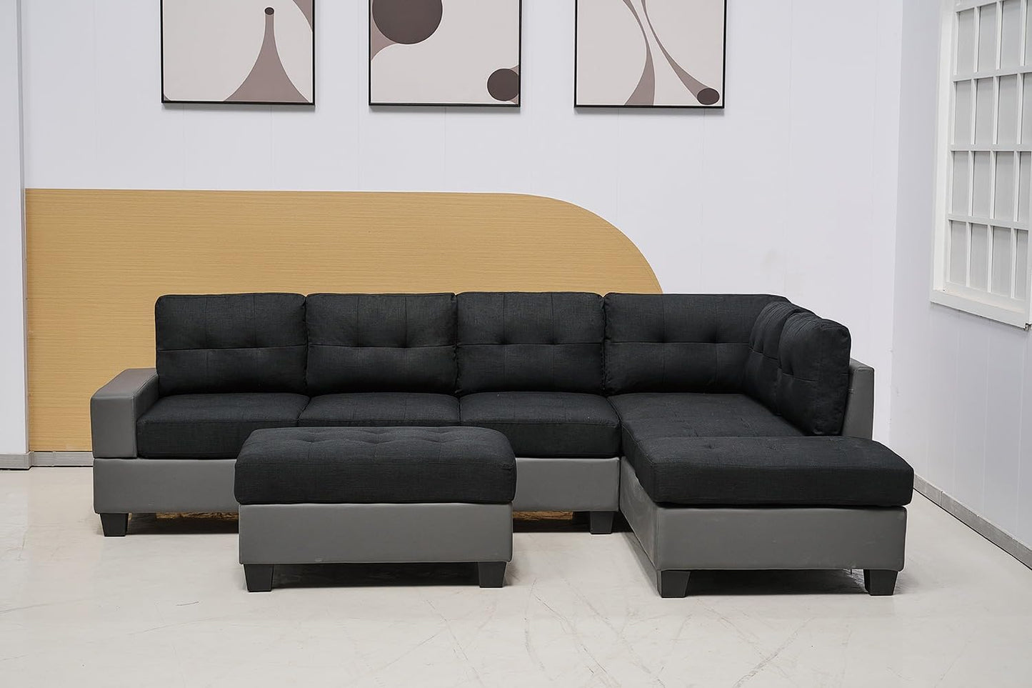 Western Grey Fabric Corner Sofa suite With Drop Down Cup Holder And Ottoman for livingrooms -Cheap sofas & couches-3020 (Grey Fabric, Right Hand Side)